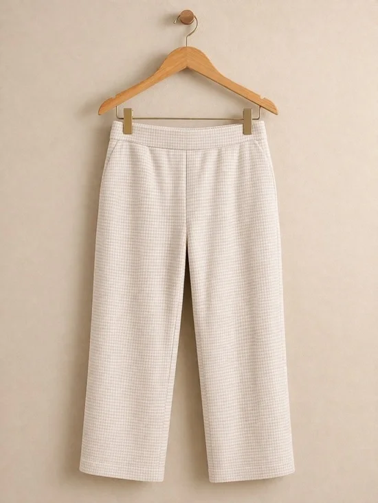 New Nanette Lepore Tan and White Checked Cropped Pull-On Pants - Picture 2 of 11